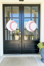 Load image into Gallery viewer, baseball door hangers on black glass doors
