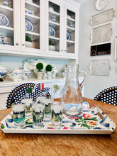 Load image into Gallery viewer, Acrylic drink stir swizzle sticks lilly of valley in champagen bucket, french goose topiary, vintage clock, vintage armchair french shield