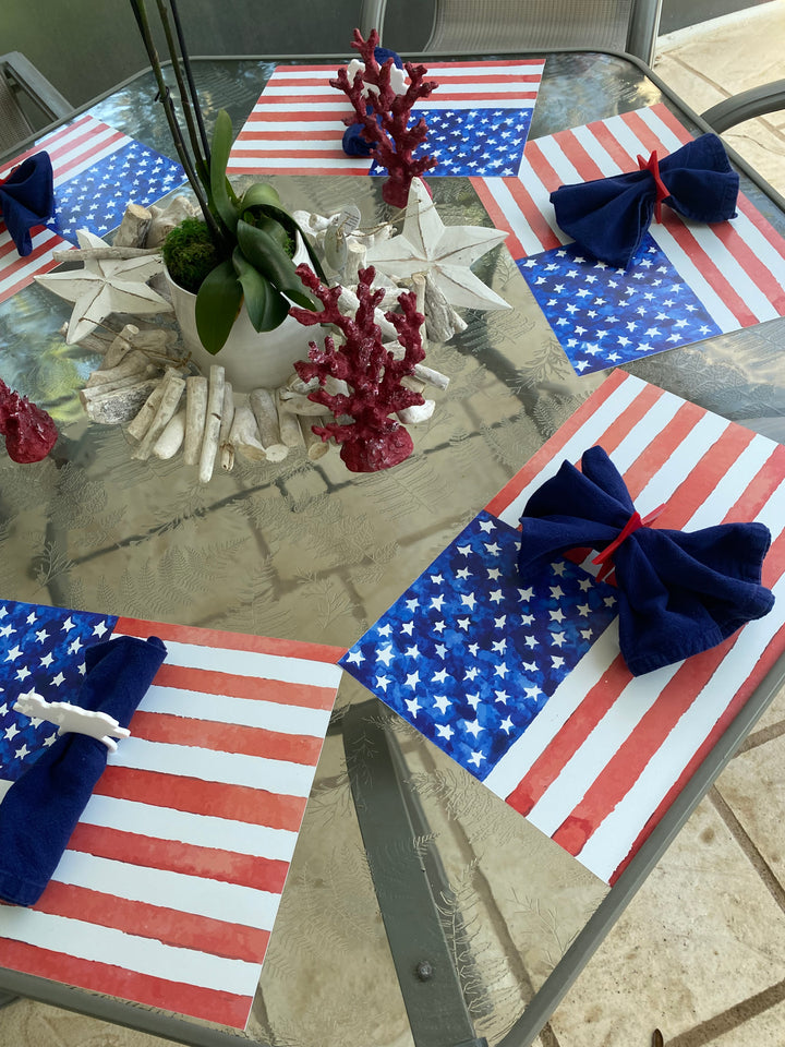 american flag placemats by pool