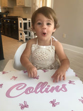 Load image into Gallery viewer, Pink Bow Placemat Personalize Name Gift for girl For her Watercolor Placesetting Child Gift Love