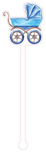 Load image into Gallery viewer, Blue watercolor baby carriage drink stir swizzle stick