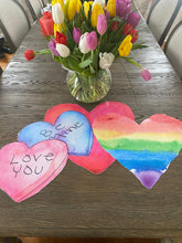 Load image into Gallery viewer, Be Mine Heart Placemats Watercolor Indoor Outdoor Wipeable Table Setting Valentine Galentine Love Wedding Engagement Anniversary Candy Heart