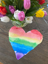 Load image into Gallery viewer, Heart Placemats- Watercolor Rainbow Indoor Outdoor Wipeable Table Setting Valentine Galentine Love Wedding Engagement Anniversary Pride