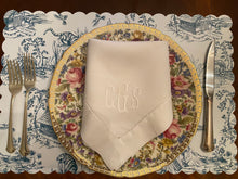 Load image into Gallery viewer, Toile Placemat Chinoiserie Asia Tropical Tiger Pagoda Watercolor Scallop Edge Charger Table Setting Timeless