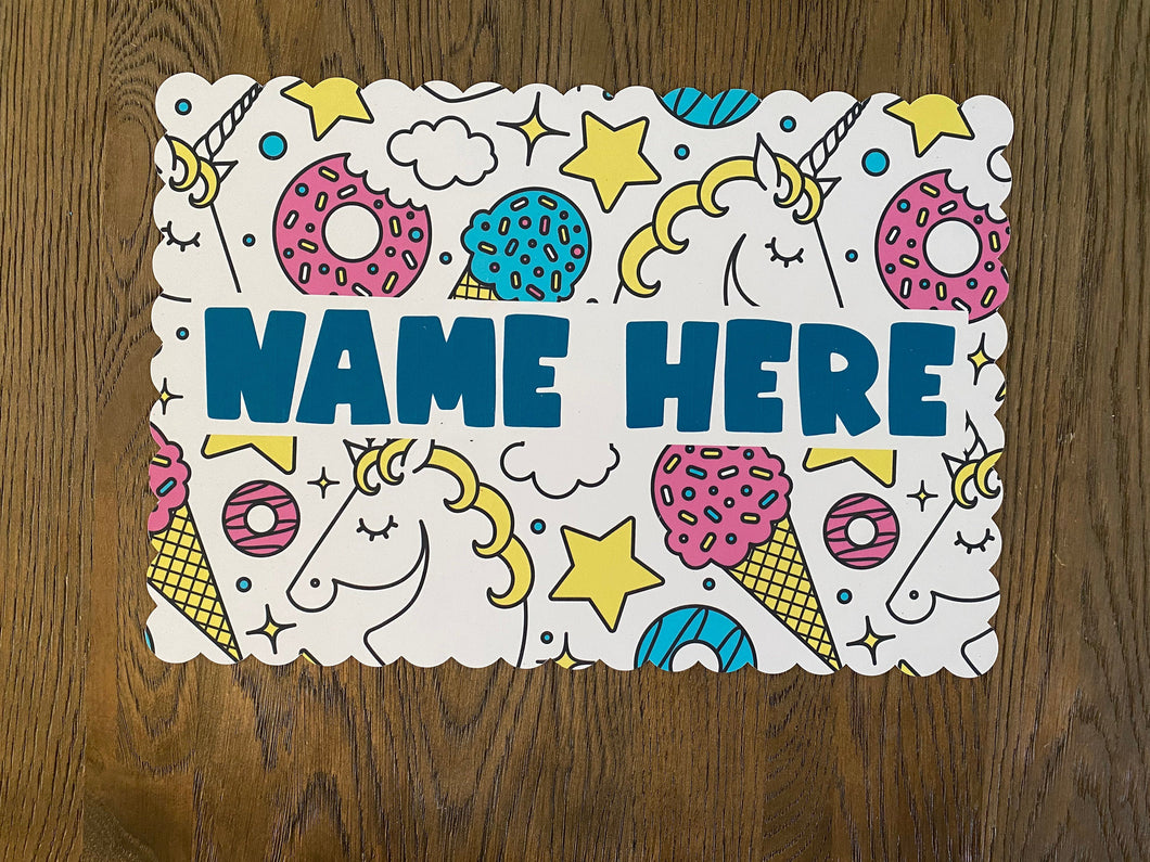Unicorn and Sprinkles Personalized Placemat, Personalized Placemat, Child Placemat, Child Name, Child Gift, Birthday Gift, Kid Gift, Unicorn
