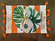 Load image into Gallery viewer, Monstera Leaf Placemat Tropical Watercolor Indoor Outdoor Poolside Beach Summer Southern Table setting Charger