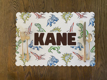 Load image into Gallery viewer, Dinosaur Personalized Placemat, Dino Gift, Dinosaur, Child Placemat, Child Name, Personalized Placemat, Child Gift, Birthday Gift, Kid Gift