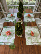 Load image into Gallery viewer, Toile Placemat Chinoiserie Asia Tropical Tiger Pagoda Watercolor Scallop Edge Charger Table Setting Timeless