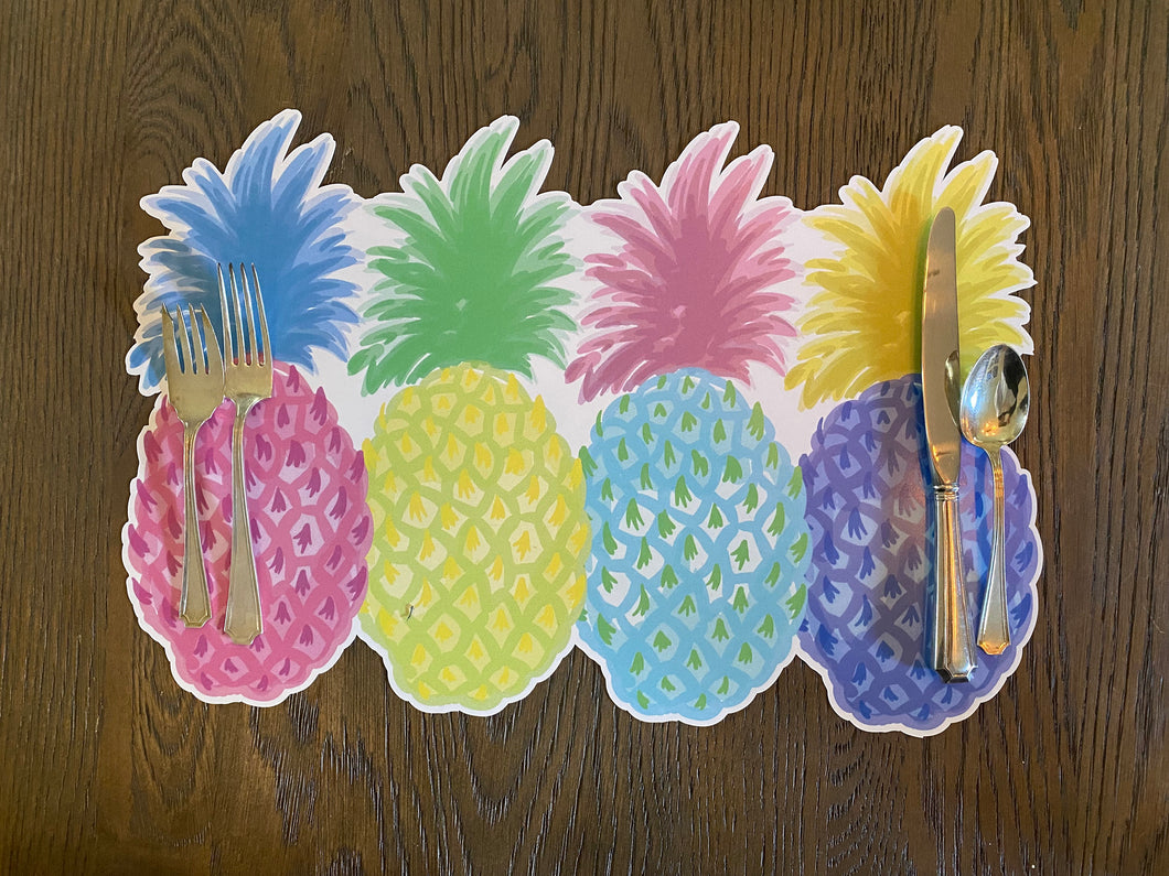 Pineapple Placemats Watercolor Summer Tropical Beach Waterproof Indoor Outdoor Table Decor Citrus Fruit