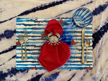 Load image into Gallery viewer, Starfish and Stripes Scallop Placemat Nautical Red White and Blue Beach Nautical Charger Placesetting Summer Table America Independence Day