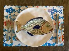 Load image into Gallery viewer, Nautical Fish in the Sea Scallop Edge Placemat Watercolor Round Rectangular Wipeable Red White Blue Summer Beach USA America Tropical