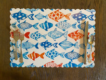 Load image into Gallery viewer, Nautical Fish in the Sea Scallop Edge Placemat Watercolor Round Rectangular Wipeable Red White Blue Summer Beach USA America Tropical