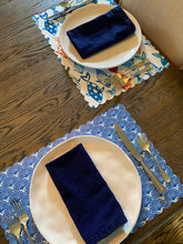 Load image into Gallery viewer, Nautical Fish in the Sea Scallop Edge Placemat Watercolor Round Rectangular Wipeable Red White Blue Summer Beach USA America Tropical