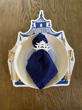 Load image into Gallery viewer, Pagoda Placemat chinoiserie blue and white china waterproof watercolor summer
