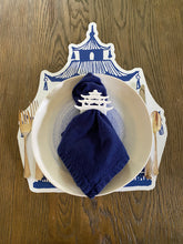 Load image into Gallery viewer, Pagoda Placemat chinoiserie blue and white china waterproof watercolor summer