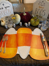 Load image into Gallery viewer, Candy Corn Placemat, Halloween Placemat, Halloween, Candy Corn, Fall Decoration, Hostess Gift, Fall Decor, Halloween Decor, Trick or Treat