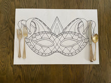 Load image into Gallery viewer, Mardi Gras Mask Coloring Placemat Pad New Orleans Louisiana Child Learning Coloring Pads, Child Gift, Kid Gift, Child Learning, School