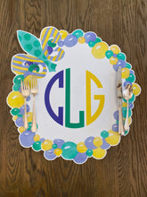 Load image into Gallery viewer, Mardi Gras Placemat- Bead Wreath Louisiana New Orleans Purple Green Gold Carnival Table Setting Throw me something mister Krewe