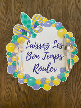 Load image into Gallery viewer, Mardi Gras Placemat- Bead Wreath Louisiana New Orleans Purple Green Gold Carnival Table Setting Throw me something mister Krewe