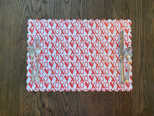 Load image into Gallery viewer, XOXO Heart Placemat Watercolor Scallop Edge valentine Anniversary Galentine Table Setting Red and white love
