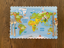 Load image into Gallery viewer, World Map Learning Placemat, Child Placemat, Personalized Placemat, Child Gift, Birthday Gift, Kid Gift, Child Learning, Child, World Map