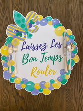 Load image into Gallery viewer, Mardi Gras Placemat- Bead Wreath Louisiana New Orleans Purple Green Gold Carnival Table Setting Throw me something mister Krewe