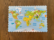 Load image into Gallery viewer, World Map Learning Placemat, Child Placemat, Personalized Placemat, Child Gift, Birthday Gift, Kid Gift, Child Learning, Child, World Map
