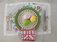 Load image into Gallery viewer, Floral Easter Egg Placemat Indoor Outdoor Table Setting Flower Spring Tulip Pink and Green