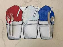 Load image into Gallery viewer, Snowball Snowcone Placemat Charger Watercolor Summer Red White Blue America Independence Day Louisiana New Orleans