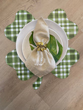 Load image into Gallery viewer, Shamrock Four Leaf Clover Placemat Charger Green Luck of the irish Plaid Ireland