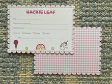 Load image into Gallery viewer, Fill in the Blank Child Stationery with Scallop Edge child gift birthday construction truck unicorn rainbow girl gift boy gift Personalize