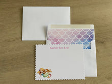 Load image into Gallery viewer, Mermaid Stationery Set with Envelope Liner watercolor personalized girl gift thank you cards birthday gift under the sea nautical beach