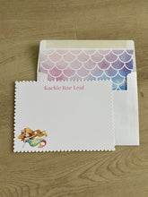 Load image into Gallery viewer, Mermaid Stationery Set with Envelope Liner watercolor personalized girl gift thank you cards birthday gift under the sea nautical beach