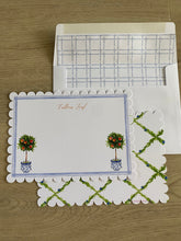 Load image into Gallery viewer, Chinoiserie Orange Tree Stationery Set Personalized Scallop Edge Envelope Liner Trellis Bamboo Watercolor Art Toile Custom Name