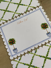Load image into Gallery viewer, Chinoiserie Orange Tree Stationery Set Personalized Scallop Edge Envelope Liner Trellis Bamboo Watercolor Art Toile Custom Name