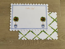 Load image into Gallery viewer, Chinoiserie Orange Tree Stationery Set Personalized Scallop Edge Envelope Liner Trellis Bamboo Watercolor Art Toile Custom Name
