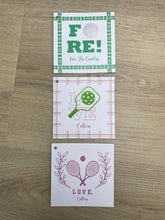 Load image into Gallery viewer, Pickle Ball Gift Tag/ Tennis Square Gift Tag, Gift Wrap, Gift for Her, Birthday, Personalized Gift Tag, Personalized Gift, Enclosure Card