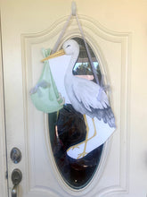 Load image into Gallery viewer, watercolor stork green door hanger

