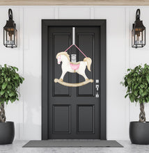 Load image into Gallery viewer, Watercolor  pink rocking horse door hanger
