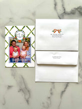 Load image into Gallery viewer, Watercolor Christmas Photo Card Citrus Orange Crest with Monogram Chinoiserie Personalized Printed Holiday Trellis Customized with Envelopes