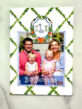 Load image into Gallery viewer, Watercolor Christmas Photo Card Citrus Orange Crest with Monogram Chinoiserie Personalized Printed Holiday Trellis Customized with Envelopes