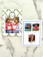 Load image into Gallery viewer, Watercolor Christmas Photo Card Citrus Orange Crest with Monogram Chinoiserie Personalized Printed Holiday Trellis Customized with Envelopes