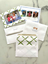 Load image into Gallery viewer, Watercolor Christmas Photo Card Citrus Orange Crest with Monogram Chinoiserie Personalized Printed Holiday Trellis Customized with Envelopes