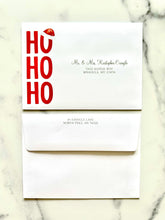 Load image into Gallery viewer, Watercolor Christmas Photo Card Citrus Orange Crest with Monogram Chinoiserie Personalized Printed Holiday Trellis Customized with Envelopes