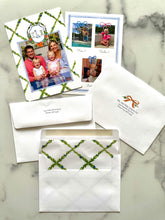 Load image into Gallery viewer, Watercolor Christmas Photo Card Citrus Orange Crest with Monogram Chinoiserie Personalized Printed Holiday Trellis Customized with Envelopes