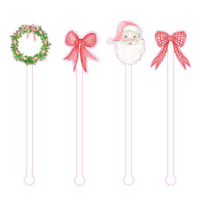 Load image into Gallery viewer, christmas wreath red ribbon bow vintage santa acrylic drink stir
