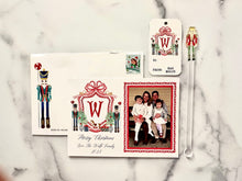Load image into Gallery viewer, nutcracker crest holiday card, gift tag and swizzle stick
