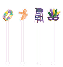 Load image into Gallery viewer, Mardi Gras Swizzle Sticks New Orleans Drink Stir Hostess Gift Bar Accessory Gift for Him Gift For Her King Cake Crawfish Alligator Pelican