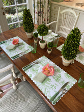 Load image into Gallery viewer, Toile Placemat Chinoiserie Asia Tropical Tiger Pagoda Watercolor Scallop Edge Charger Table Setting Timeless