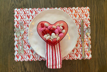 Load image into Gallery viewer, XOXO Heart Placemat Watercolor Scallop Edge valentine Anniversary Galentine Table Setting Red and white love